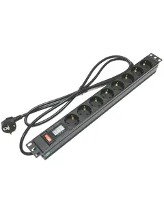 Kingda Блок 19" на 8 роз. нім. станд., 16А, 1U, з вимикачем та амперметром